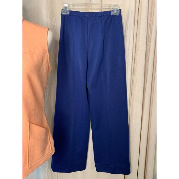 1970s Retro Pastel Orange Blue Textured Disco Dagger Collar Tank Pants Set S - Picture 2 of 5